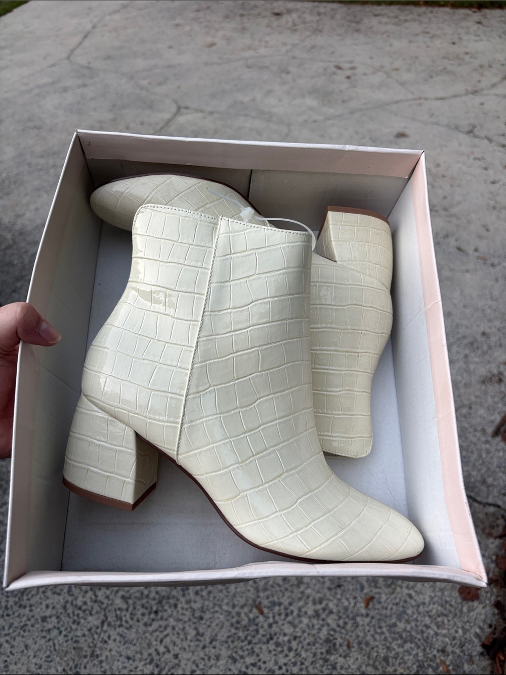Chinese Laundry Davinna Ivory Croc-Embossed Block Heel Ankle Booties Size 8.5